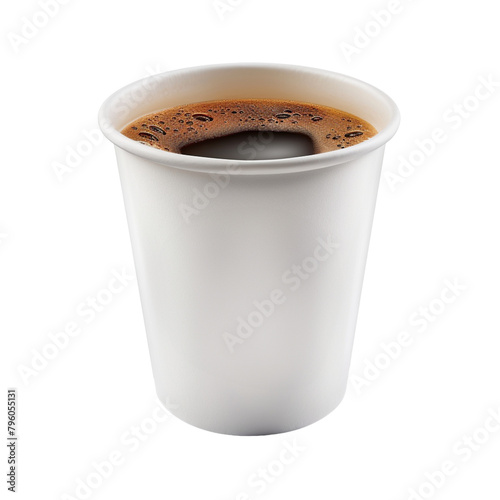 Hot Americano Coffee in a paper cup for takeaway, isolated on a transparent background.