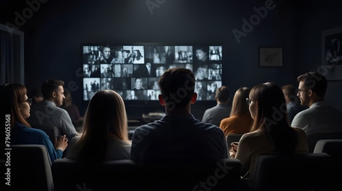 People crowd watching TV on dark background .Generative AI