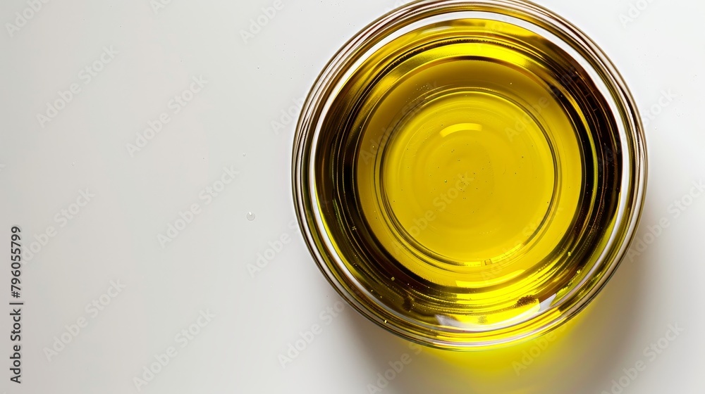 Artistic top view of extra virgin olive oil, highlighting its rich texture and health benefits, high in monounsaturated fats, isolated background, studio lighting Artistic top view of extra virgin olive oil, highlighting its rich texture and health benefits, high in monounsaturated fats, isolated background, studio lighting