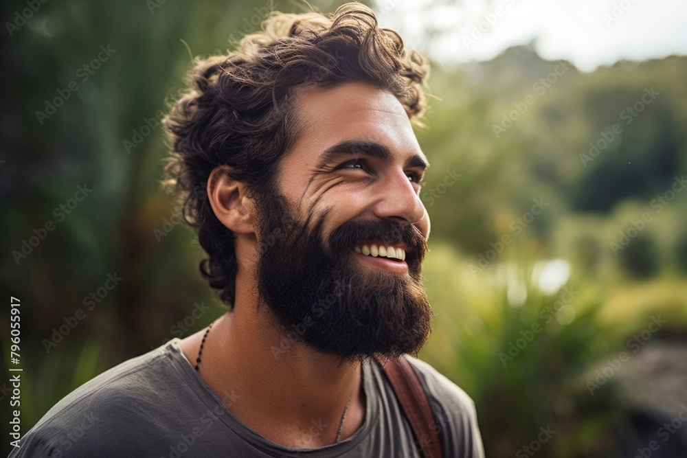 Man with beard and smile on his face Man with beard and smile on his face