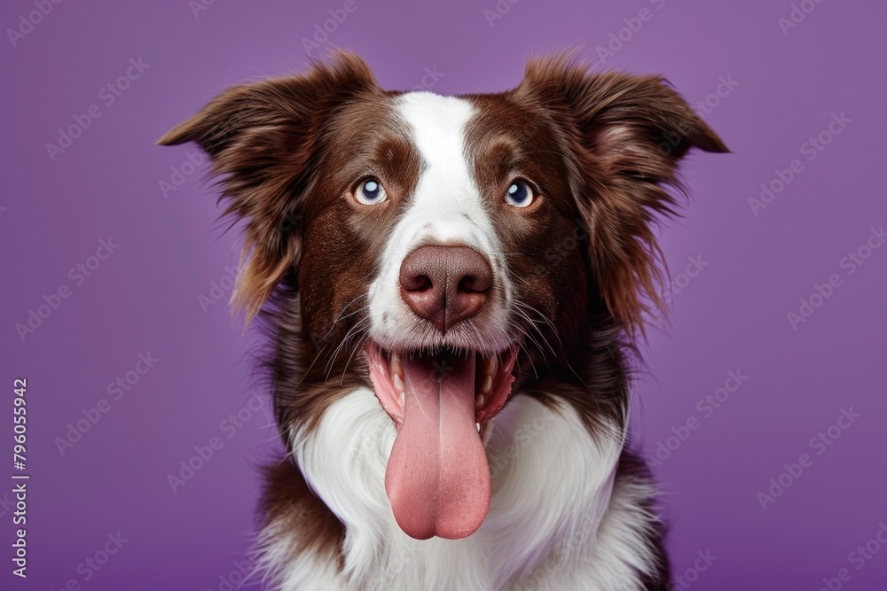 Brown and white dog with tongue sticking out