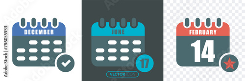 Calendar icon collection. Set of calendar symbols.Simple solid style.calendar number 14,17 icon illustration isolated for graphic and web design.Vector illustration.