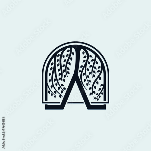 Green Leaf and Window Logo combination design with line style