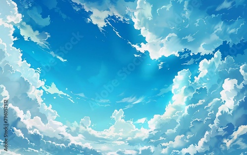 Beautiful blue sky with beautiful clouds background illustration