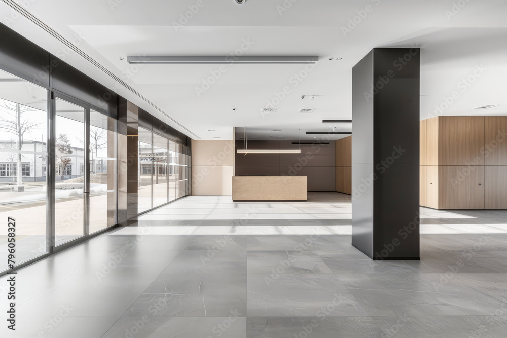Fototapeta premium Contemporary minimalist empty room with natural lighting coming from a window. Interior design composition with copyspace in natural color.