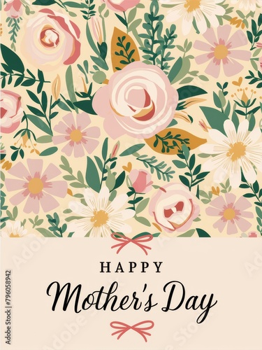 Mother's Day greeting card, elegant script, vertical Design - stationery, gift industry.