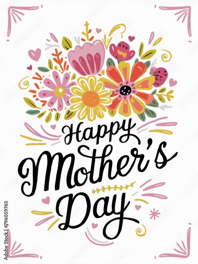 Mother's Day greeting card, elegant script, vertical Design - stationery, gift industry. Mother's Day greeting card, elegant script, vertical Design - stationery, gift industry.