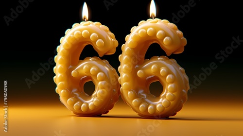 **A minimalist composition showcasing a birthday candle molded into the shape of the number "6," with a clean and modern aesthetic