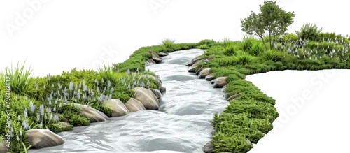 Obraz  z motywem Flowing river of bluegrass mimicking water movement through a serene garden setting, providing a calming visual flow, isolated on transparent background