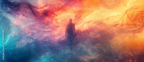 A ghostly figure drifting through a vibrant and surreal wonderworld
