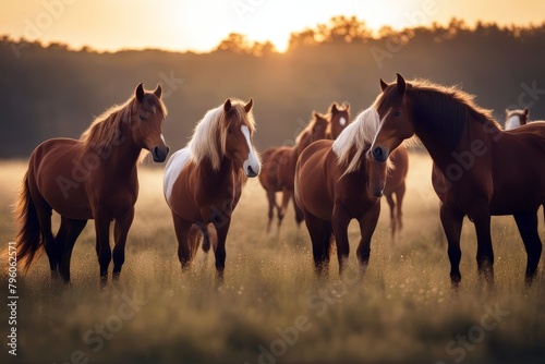  group morning wild horses field horse animal herd freedom fast male female equestrian equine outside gallop running racing speed energy horsepower powerful mammal domestic animals action active 