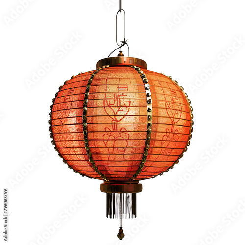 Hanging Chinese Lantern isolated on a transparent background 
