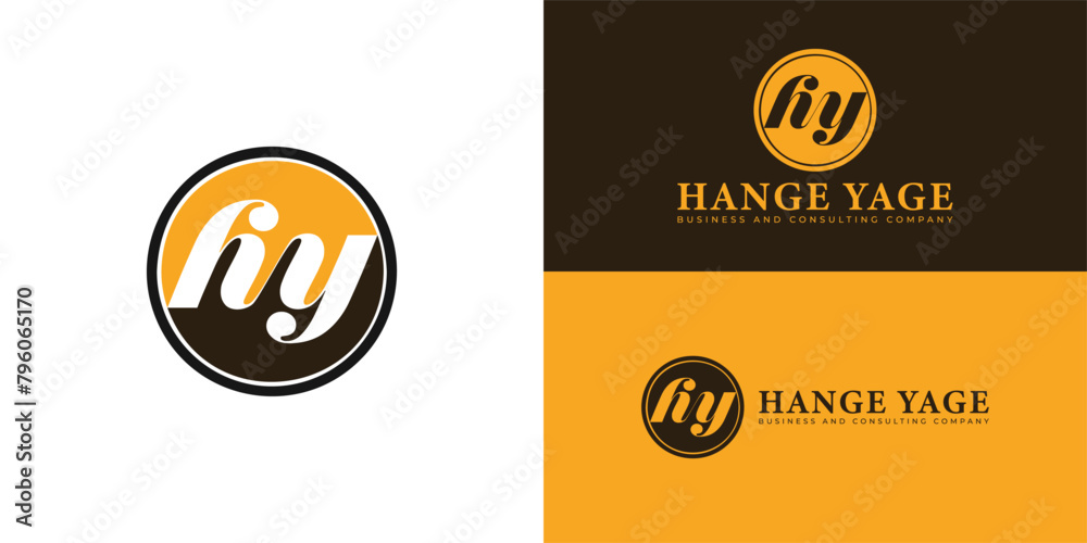 Abstract initial letter HY or YH logo in yellow-brown color isolated on multiple background colors. The logo is suitable for business and consulting company icon logo design inspiration templates.