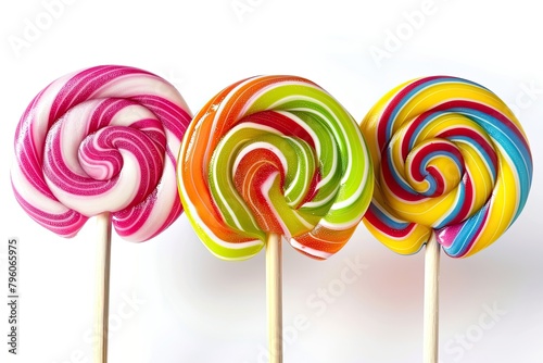 Various of Colorful lollipop swirl on stick isolated on white background