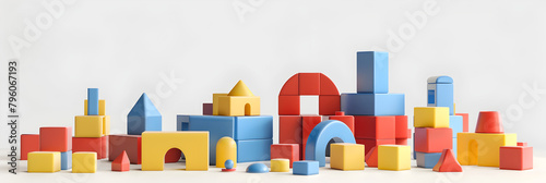 Toy Blocks City, Baby House Building Bricks, Kids Wooden Cubic over White Background,Plastic building blocks

