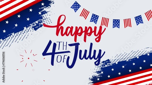Happy fourth of july united state independence day lettering text animation