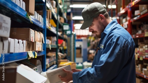 A postal worker sorting mail in a local post office photo