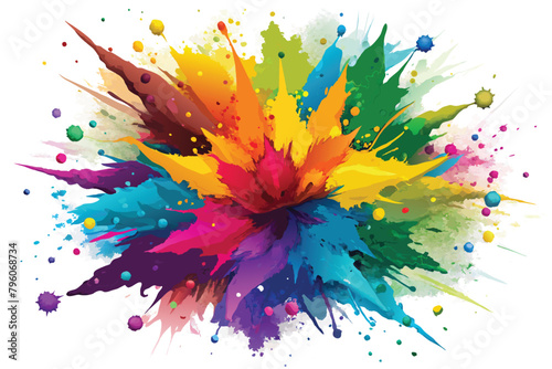 colorful rainbow holi paint color powder explosion vector, isolated wide white panorama background © mobarok8888