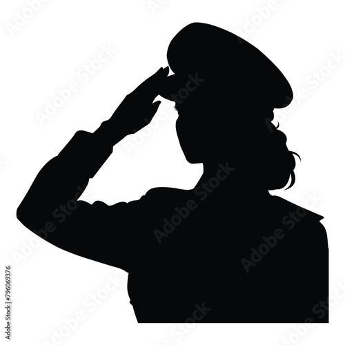 silhouette of female soldier gesture saluting