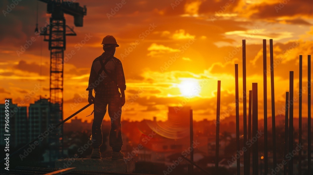 construction worker on a building site at work construction worker on a building site at work