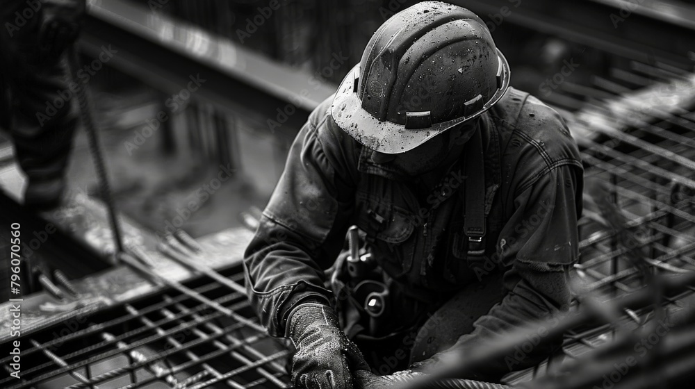 construction worker on a building site at work construction worker on a building site at work