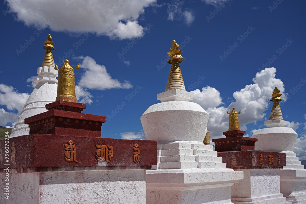 A group of Buddhist pagodas on a hill near Lhasa, Tibet