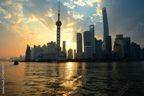 An idyllic vision of the beautiful Shanghai skyline, AI generated