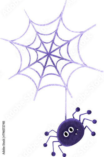 Spider with spider web hand drawn illustration in cartoon design
