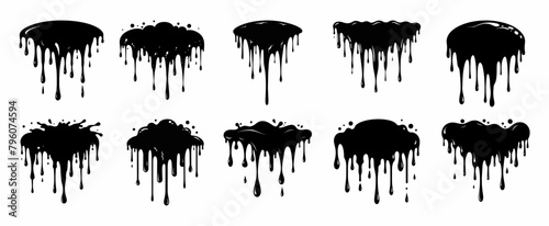 Paint drips. Current black paint. Current drops. Vector illustration