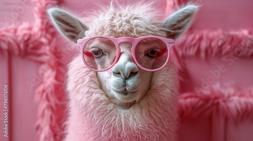 cute lama wearing pink sunglasses