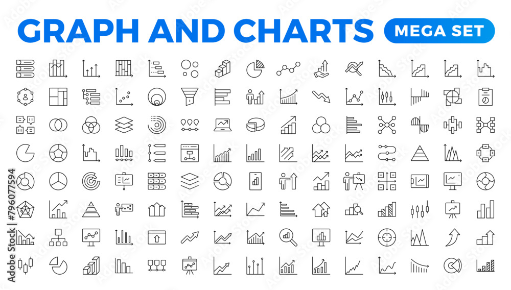 Growing bar graph icon set. Business graphs and charts icons ...