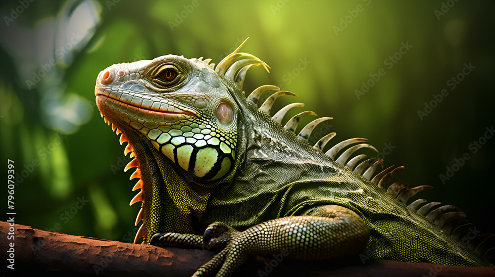 Iguana in its natural habitat wildlife Photography biodiversity on a blurred background
