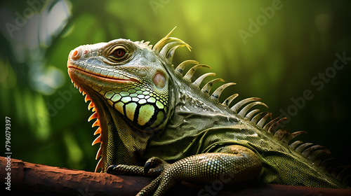 Iguana in its natural habitat wildlife Photography biodiversity on a blurred background 