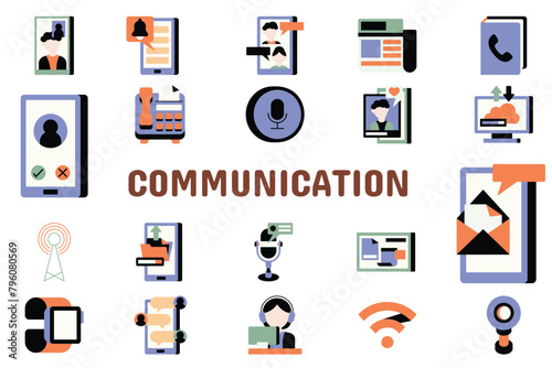 Communication Flat Vector Illustration Icon Sticker Set Design Materials