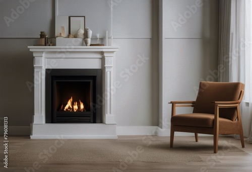 armchair fireplace wooden White