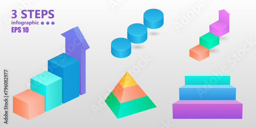Different ladders of positive growth and profit. 3 D. Vector illustration.