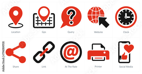 A set of 10 contact icons as location, gps, query