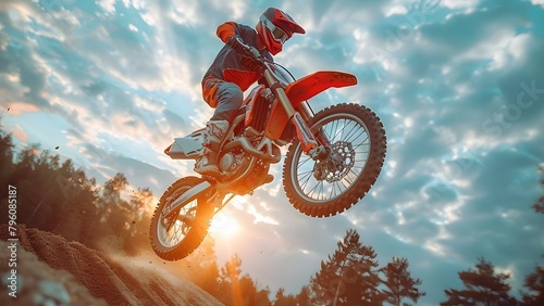 Motocross freestyle rider performing high jumps and tricks on a motocross track. Concept Motocross, Freestyle Rider, High Jumps, Tricks, Motocross Track © Ян Заболотний
