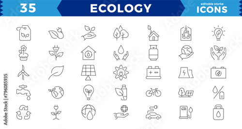 Eco friendly related thin line icon set in minimal style. Linear ecology icons. Environmental sustainability simple symbol. Editable stroke, Pixel Perfect.