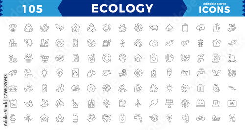 Eco friendly related thin line icon set in minimal style. Linear ecology icons. Environmental sustainability simple symbol. Editable stroke, Pixel Perfect.