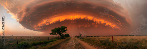 sunset in the field,
 Monster supercell with developing wall cloud mov  photo