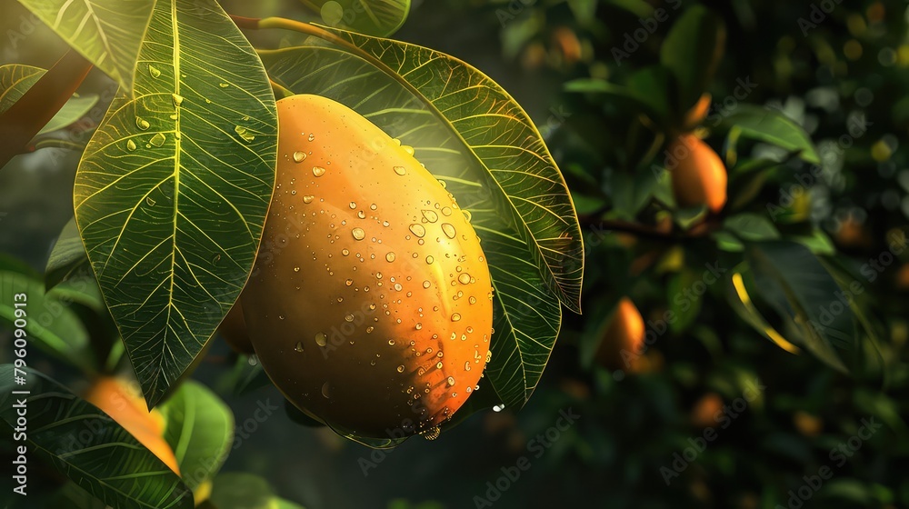 Obraz premium Organic mango tree bearing a bunch of ripe, delicious fruits in the lush green backdrop of nature.