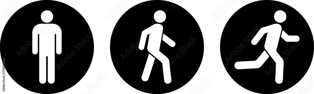 Set of flat icons of Man stands, walking and running Set of flat icons of Man stands, walking and running