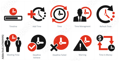 A set of 10 mix icons as timeline, add time, time