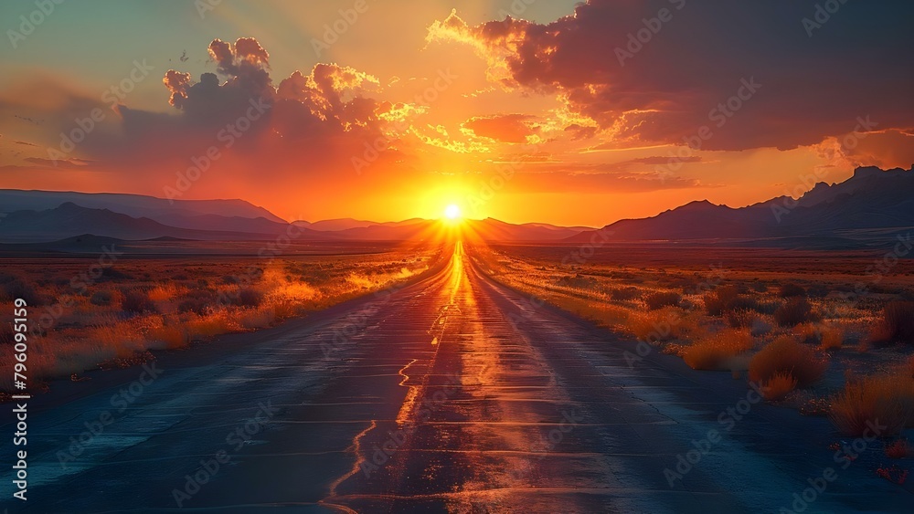 Mirage Shimmers on Empty Highway Under Hot Sun. Concept Desert Scenery, Optical Illusion, Heat Haze, Remote Roadways, Surreal Atmosphere