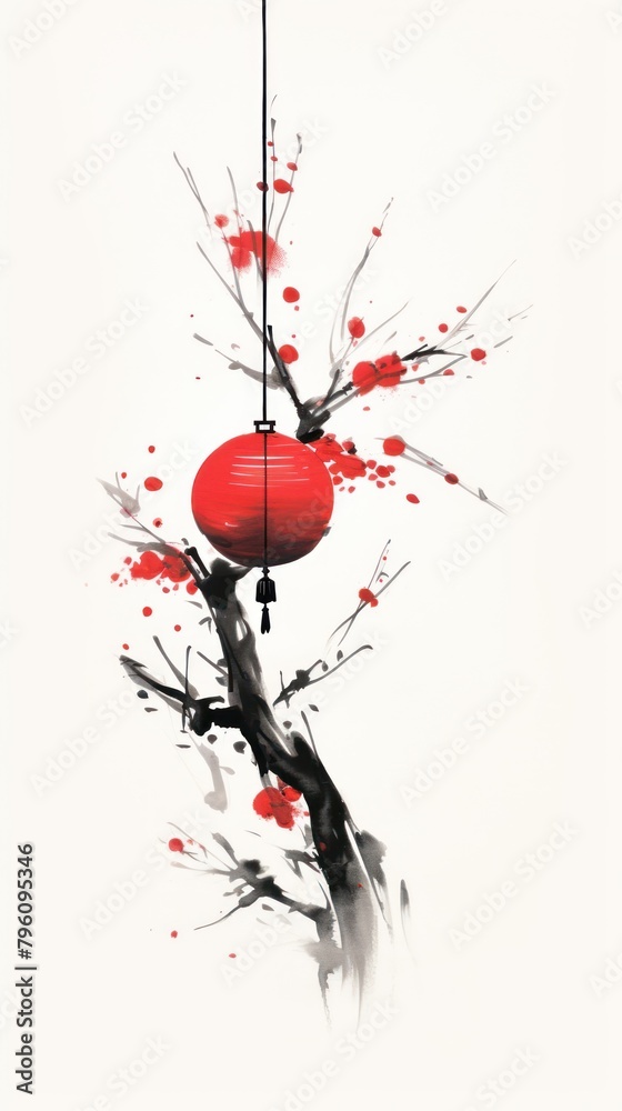 Red lanterns chinese brush plant ink splattered. Red lanterns chinese brush plant ink splattered.