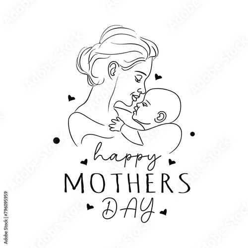 a black and white drawing of a mother and her child.
