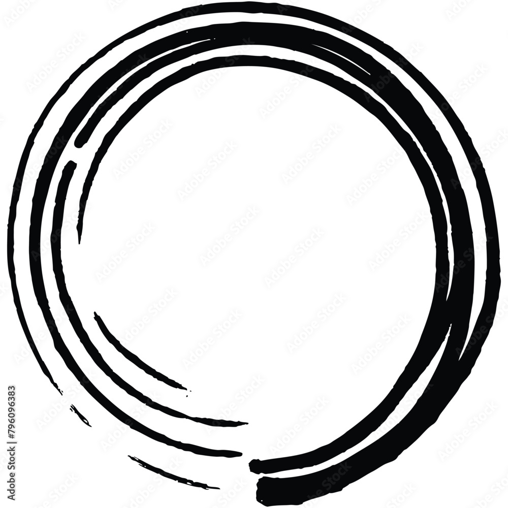 paintbrush with black ink in old style, abstract circle with brush stroke