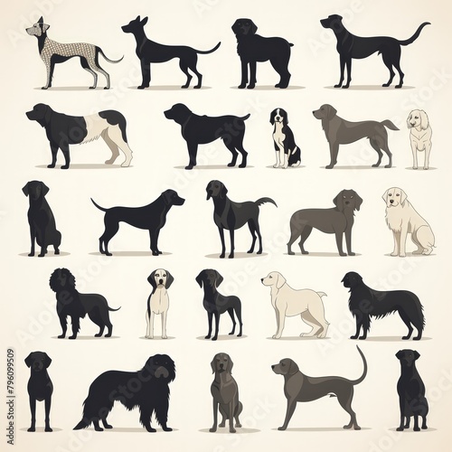 Collection of dog silhouettes illustration.