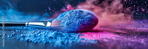 brush and paint,
 Concept cosmetics makeup dust colorful burst emi photo